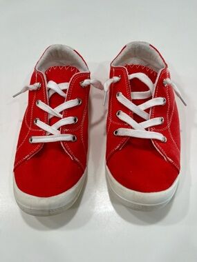Women’s Red Canvas Lace-Up Sneakers